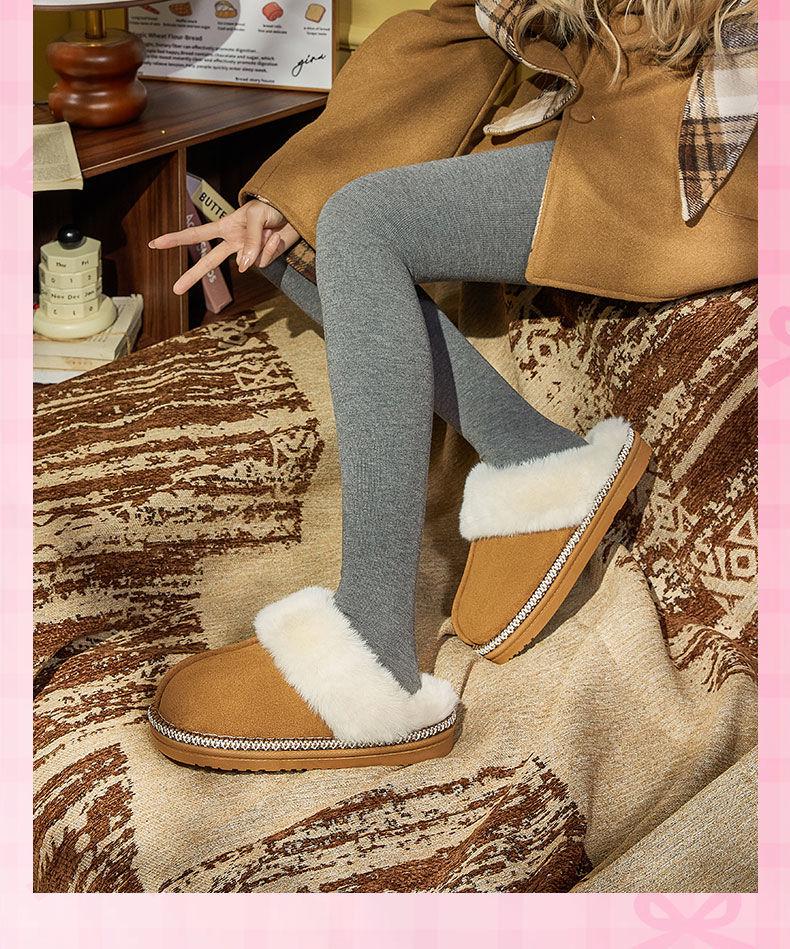 Women's Warm Furry British-Style Cotton Slippers, Non-Slip Thick Sole for Indoor/Outdoor Use, Suitable for Couples and Men