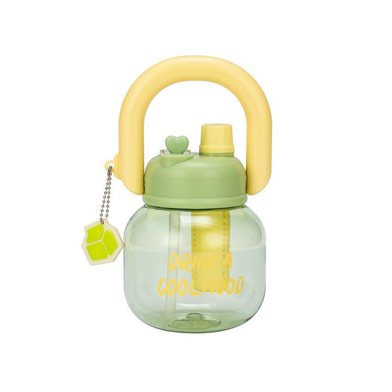 Water bottle Macaron color scheme handle Dudu cup portable plastic big belly cup student cartoon straw water cup high value