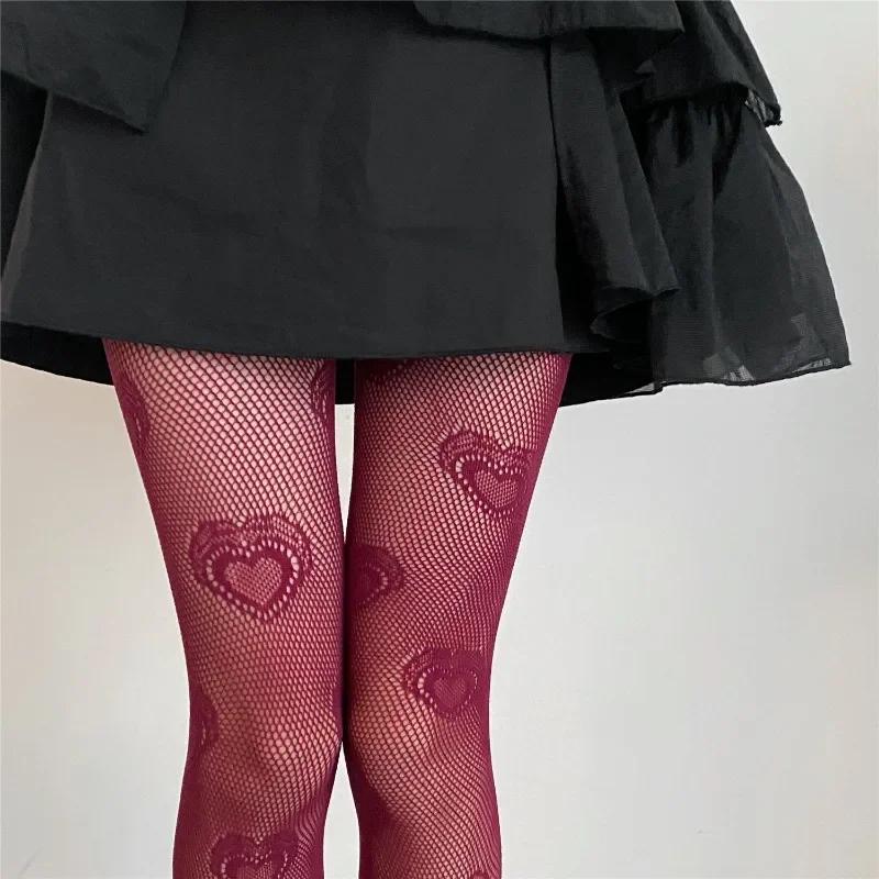 Dames Sexy Meerdere Lagen Hartvormige Panty's Uitgesneden Visnet Panty's Lolita Retro en Lief Ademende Sokken Kerst