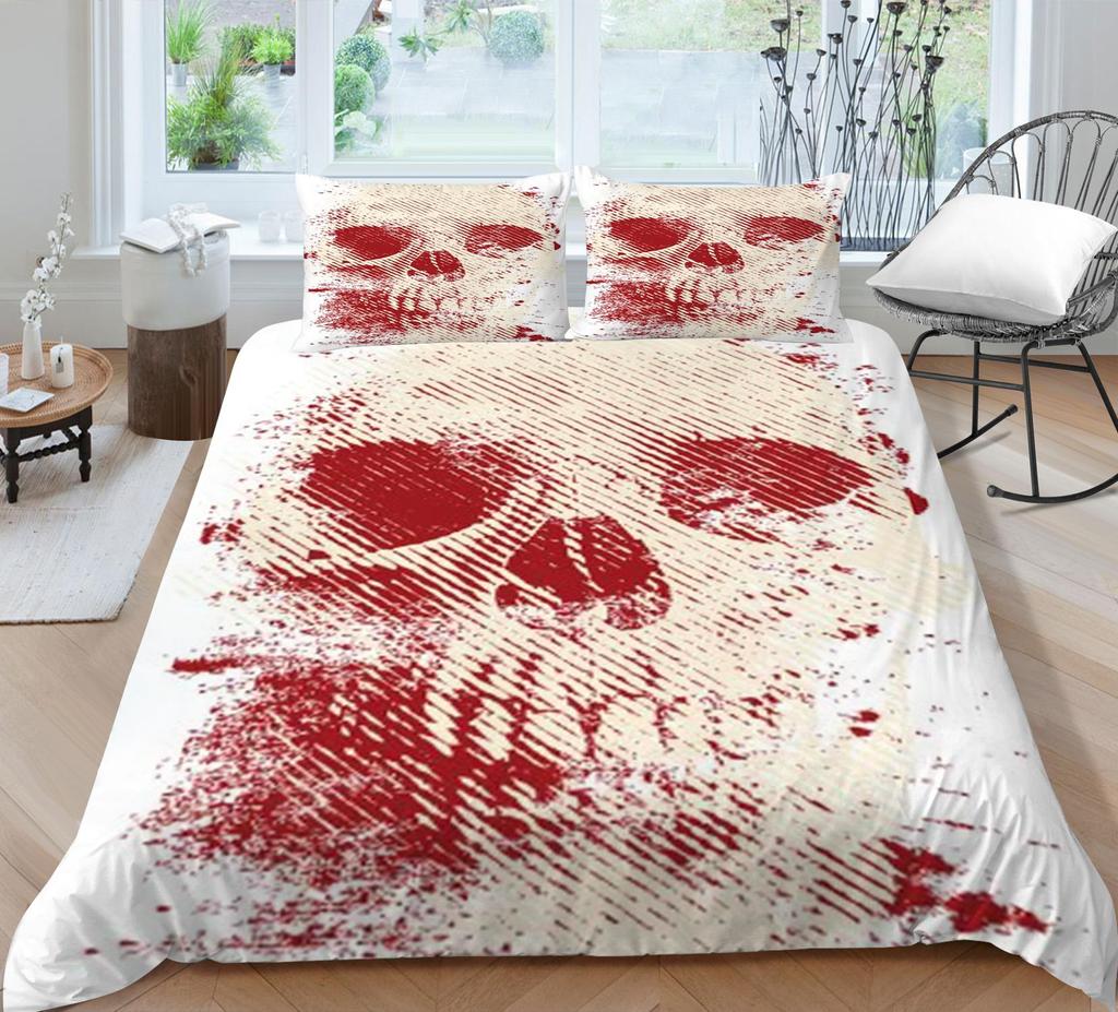 Bed Cover Home Bedclothes Bedding Set 2/3pcs 3D Skull Printing Microfiber Washable Bed Quilt Cover Set