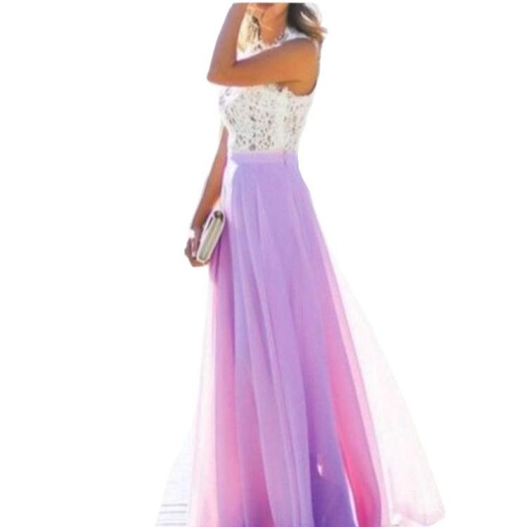 Elegantní šifonová večerní róba s krajkovou patchworkovou aplikací - 5 barev, k dispozici 6 velikostí