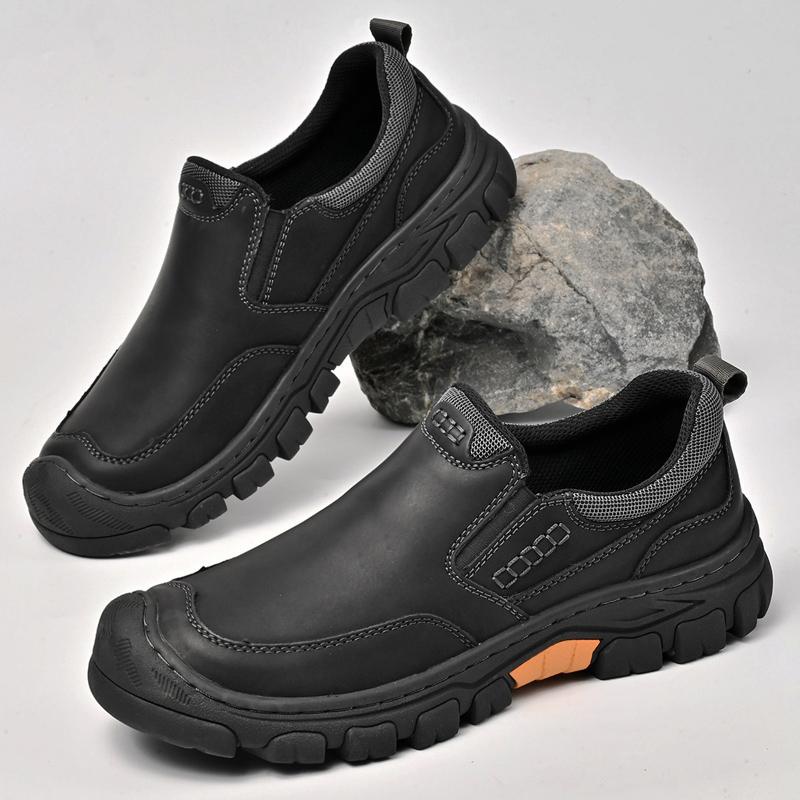 Fashion Genuine Leather Mens Slip On Shoes Hand Stitched Male Hiking Footwear Leisure Outdoor Treking Shoes New Antiskid Travel Trainers