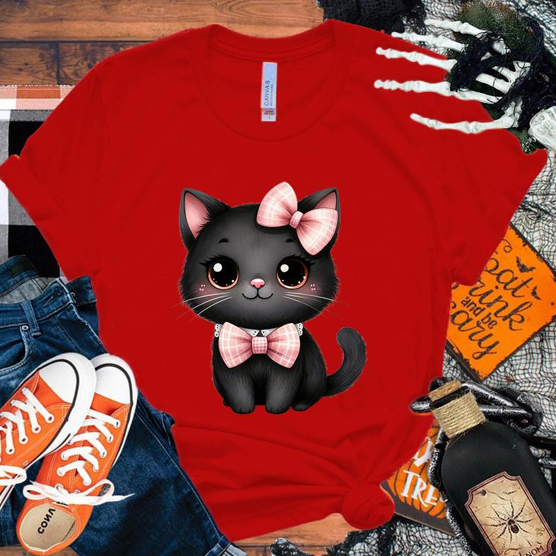 

New Halloween Cat Printing T Shirts Unisex Fashion Short Sleeve T Shirt Summer Casual Loose T-Shirt S