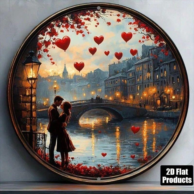 Vintage Romantic Round Aluminum Wall Art, Metal Poster for Home Decor