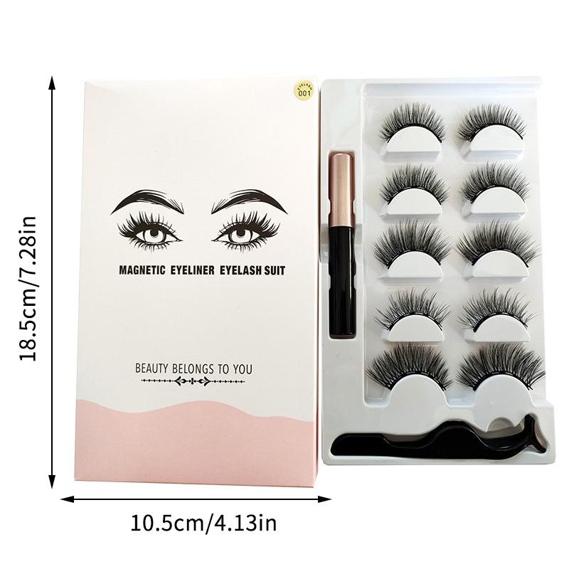 5 Pairs Magnetic Eyelashes Eyeliner Tweezers Set Reusable 3D Natural Curly Mink False Lashes No Glue Needed Easy Apply