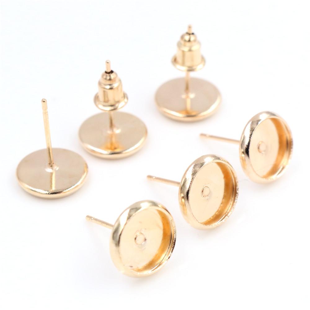 6mm 8mm 10mm 12mm 50pcs/Lot 8 Colors Plated Stainless Iron Earring Studs(with Ear Plug) Base,Fit 6-12mm Glass Cabochons