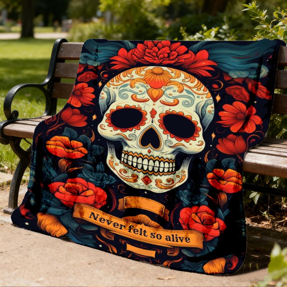 1pc Sugar Skull Decor Throw Blanket Polyester Fiber, Lightweight Flannel, Soft & Warm, All Season Use for Outdoor, Camping Digital Print