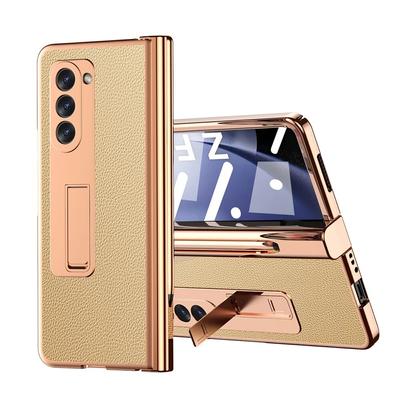 Luxury Dual Hinge Stylus Protection Case Leather Plating Folding for Samsung Galaxy Z Flod 5 Cover Z Flod 3/4 Protective Case