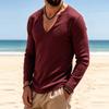 T-shirt décontracté à manches longues et col en V profond pour homme, coupe ample et extensible, pour le printemps et l'automne