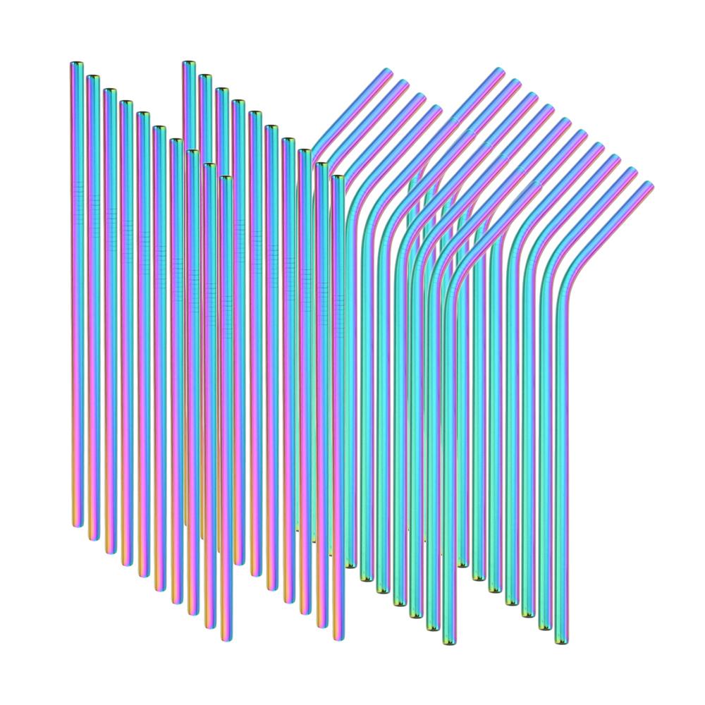

40Pcs Rainbow Reusable Drinking Straw Metal Straws 304 Stainless Steel Straws Set Bar Cocktail Straw for Glasses Drinkware