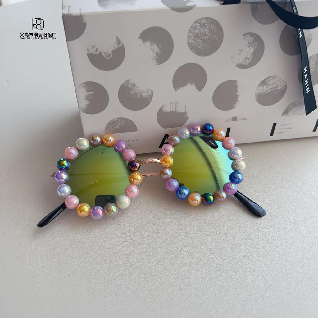 Fashion Diy Metal Round Frame Children'S Sunglasses Travel Sunscreen Uv Protection Concave Shape Baby Sunglasses Glasses