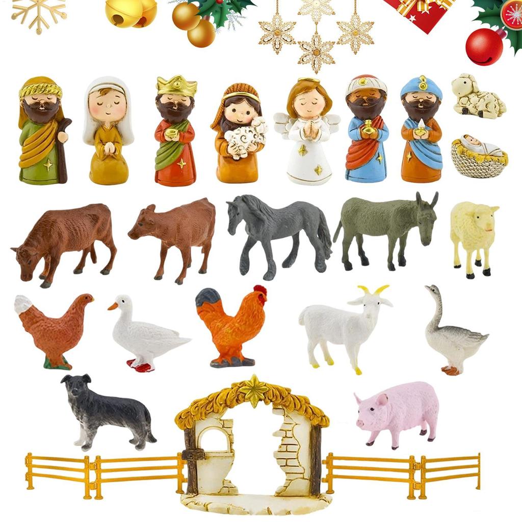 Christmas Countdown 2025 Advent Religious Nativity Small Figurines Christmas Calendar For Home Decor Living Room Church