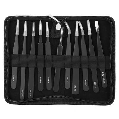 Juego de 11 Piezas Pinzas de Acero Inoxidable de Alta Dureza Herramienta de Reparación de Precisión Accesorios con Bolsa11Pcs