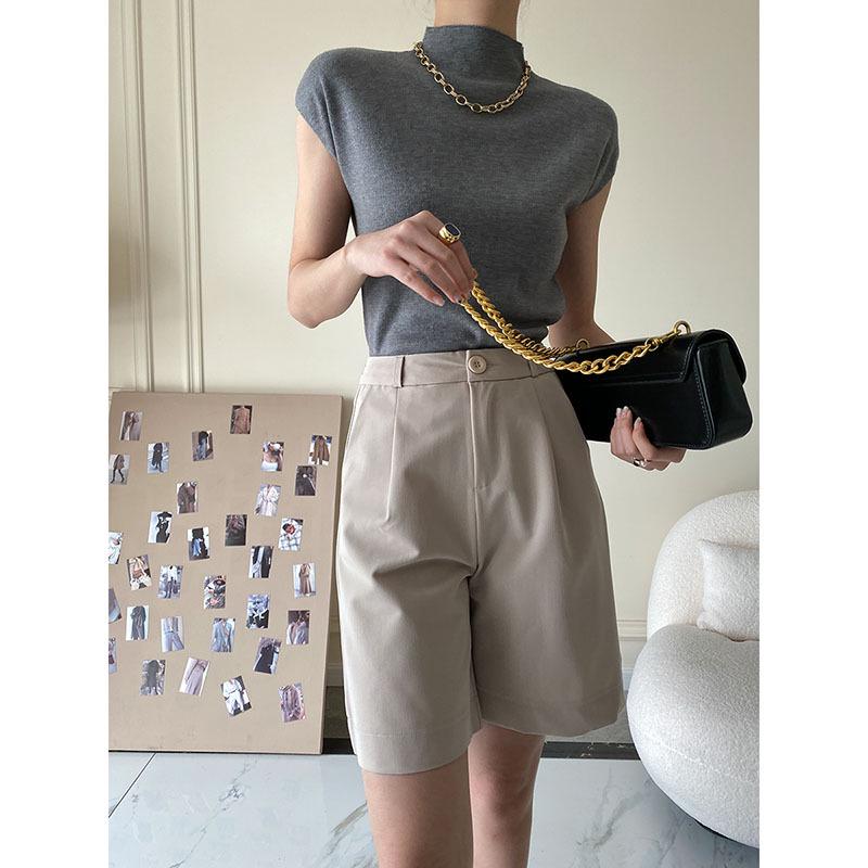 

Синан Высококачественный вязаный свитер с полувысоким воротником и короткими рукавами - Осень/Зима 2024 SN1298 серый