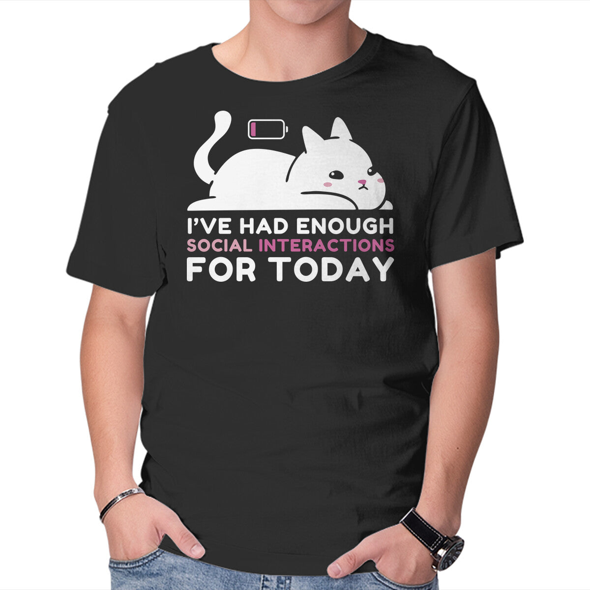Unisex Crew Neck T-Shirt Enough Social Interactions Graphic Short Sleeve Casual Tee XXXXL