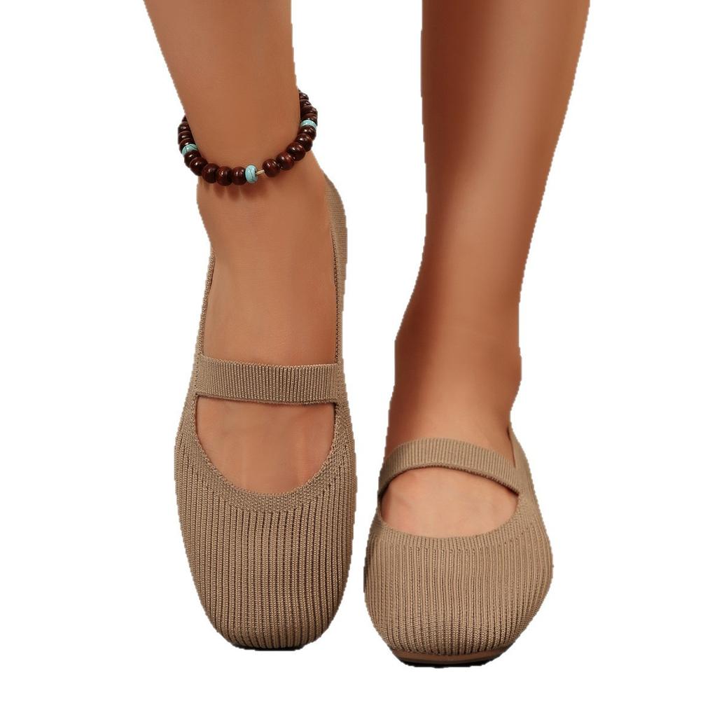 2025 New Large Size Hollow Fly-woven Flat-soled Single Shoes Women's Foreign Trade Breathable Foot Cover Four Seasons Square Head Work Shoes