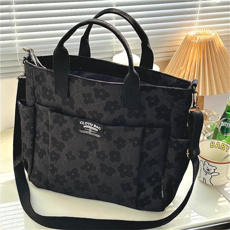 Handmade 3D Flower Tote Bag Thickened Zipper Student Class Commuting Simple Handbag Single Shoulder Women'S Bag