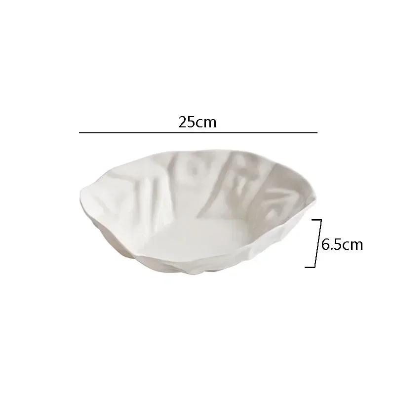 Pure White Ceramic Pleated Plate Restaurant Irregular Soup Plate Salad Plate Pasta Dessert Plates Cooking Specialty Tableware