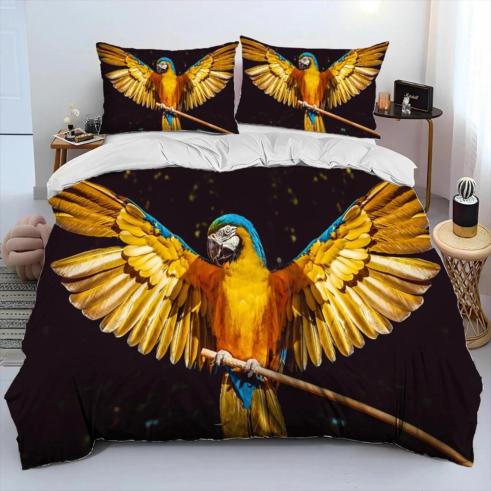 Colorful Parrot Macaws Birds Comforter Bedding Set,Duvet Cover Bed Set Quilt Cover Pillowcase,King Queen Size Bedding Set Adult