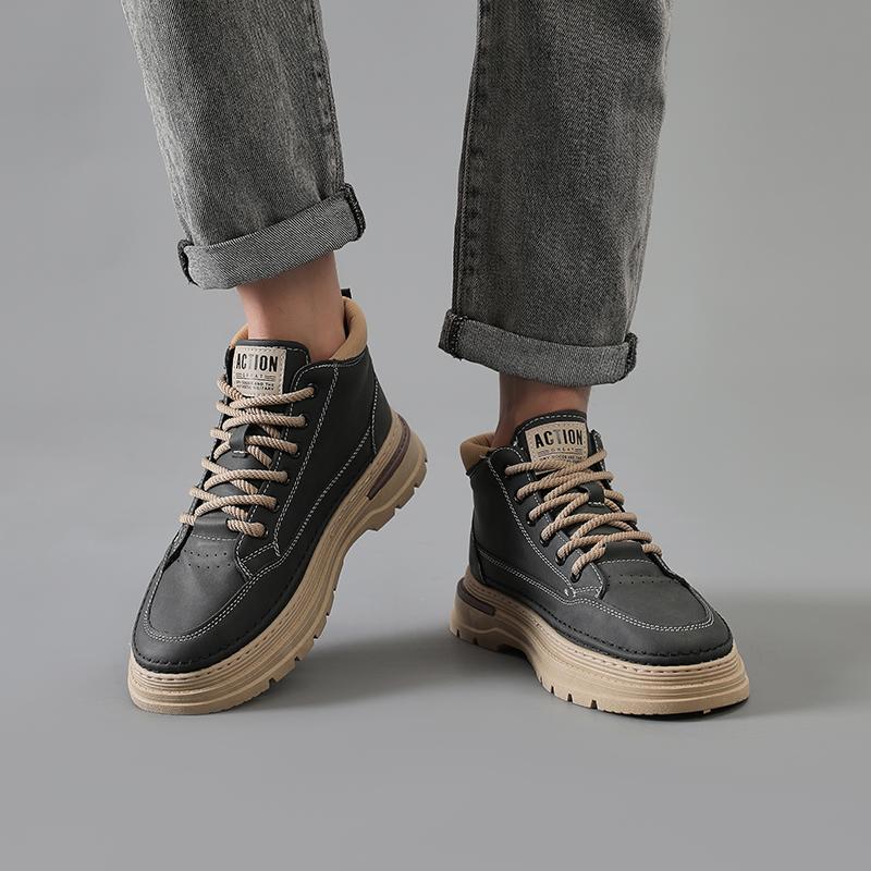 Men’s Black Boots Hiking Shoes Casual Sport Shoes Outdoor Khaki High Top Walking Shoes Plus Size