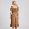 Women Casual Square Neck Short Sleeve Dress Waist Smocked A Line Midi Dress with Ruffle Hem for Everyday Wear