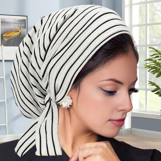 Kvinners Skjerfhatt Stripet Trykk Snøring Turbanhatt Hårtap Kjemoterapi Hodeplagg Full Dekning Hodeinnpakning