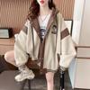 Women's Fleece-Lined Hooded Sweatshirt: Autumn/Winter Loose Fit Korean-Style Baseball Jacket