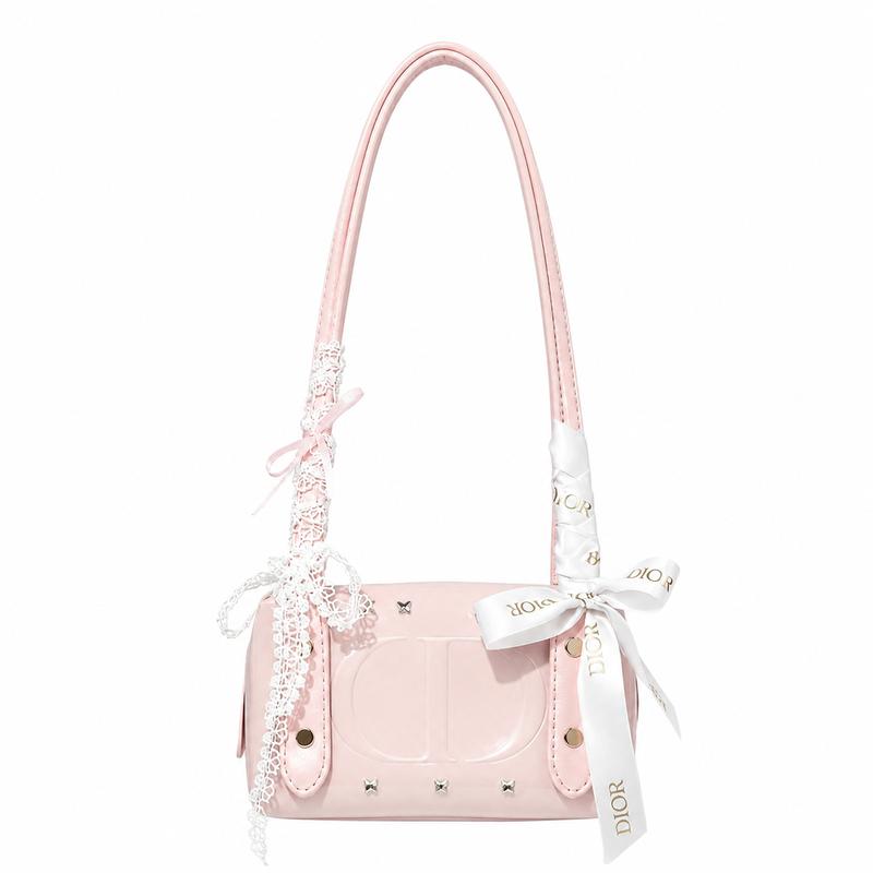 Dior DIY Style Cosmetic Bag Leather Pink Heart Ballet Niche Trendy High-end Cute Simple Fashion Versatile Exquisite Portable 15*11*8cm