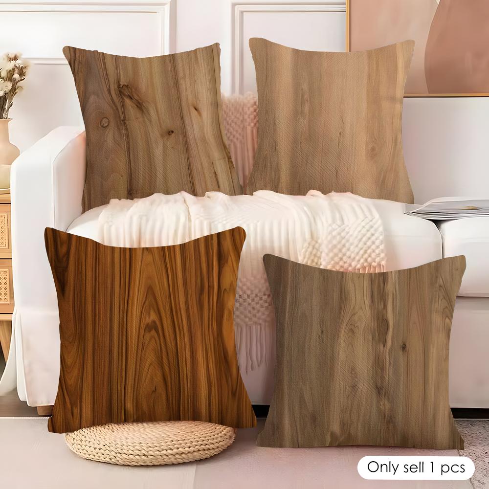 Classic Wood Grain Cushion Cover Natural Linen Organic Fabric DoubleSided Printing Sofa Home Decor Gift Pillow Cover