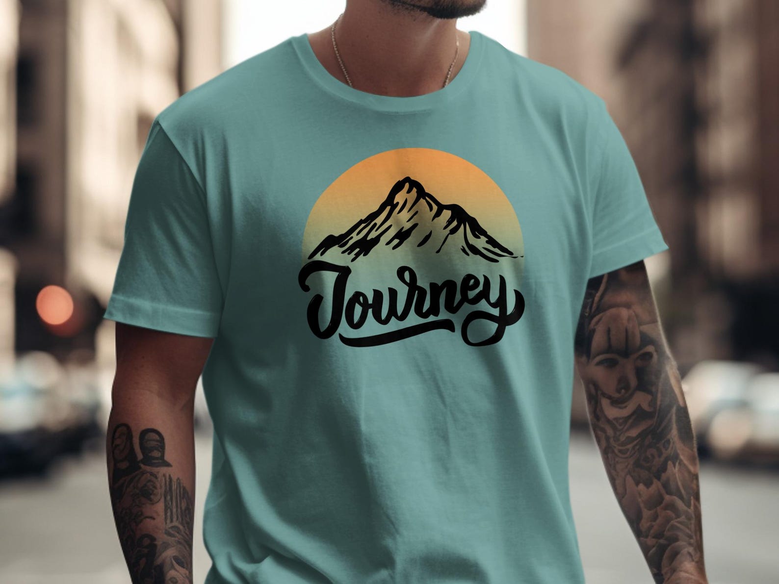 Journey Mountain Sunset T-Shirt | Adventure Wanderlust Graphic Tee for Hikers & Travelers | Nature Lover Camping Gift Shirt 4XL