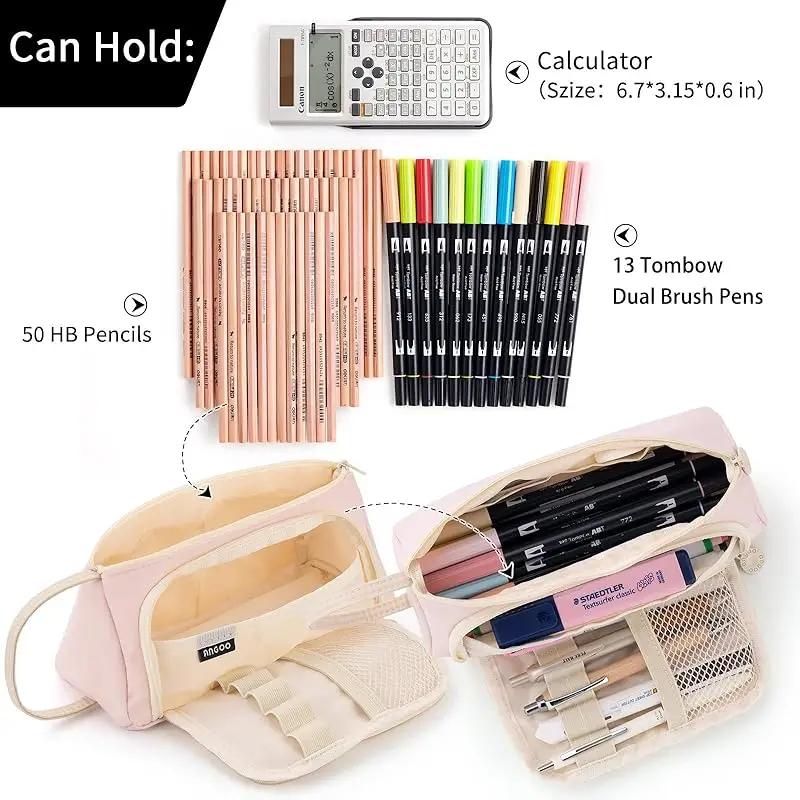 Kawaii Small Fresh Solid Color Pencil Bag Large Capacity Oblique Window Student Ins Style Multifunctional Storage Pencil Bag
