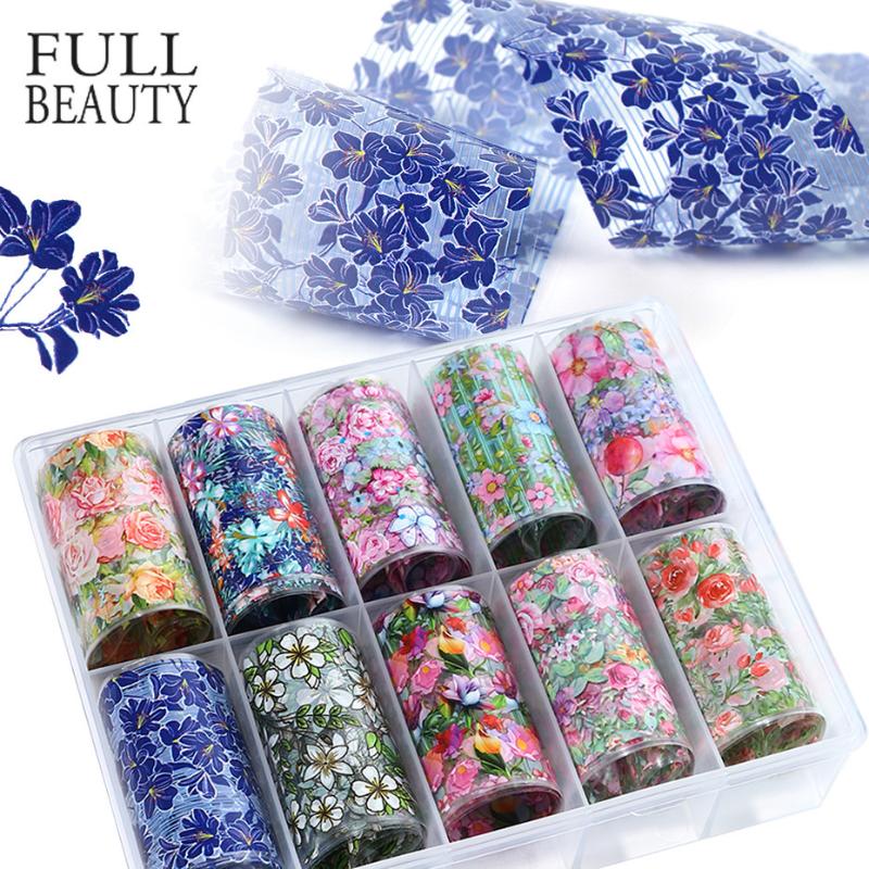 10 Rotoli Accessori Salone Unghie Carta Transfer Nail Art Floreale Primaverile Petalo e Foglia Decorazione Carina e Affascinante Antiaderente