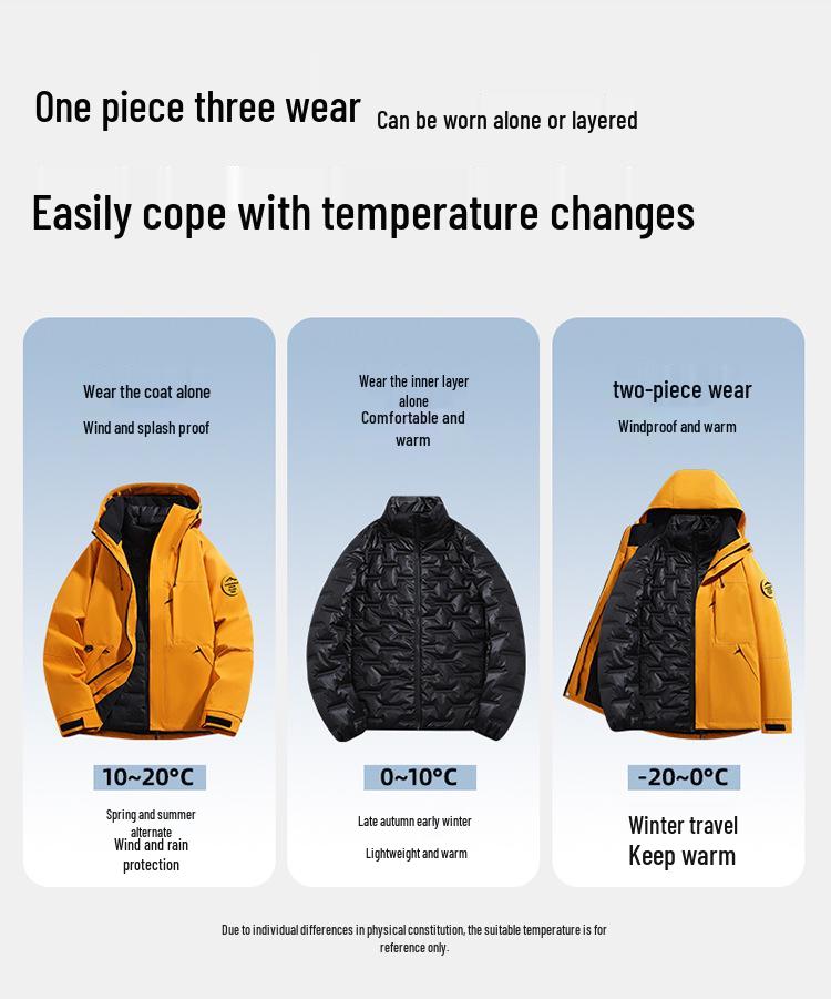 Unisex 3-in-1 Cotton Jacket Set: Windproof, Multi-Functional Climbing & Skiing Gear