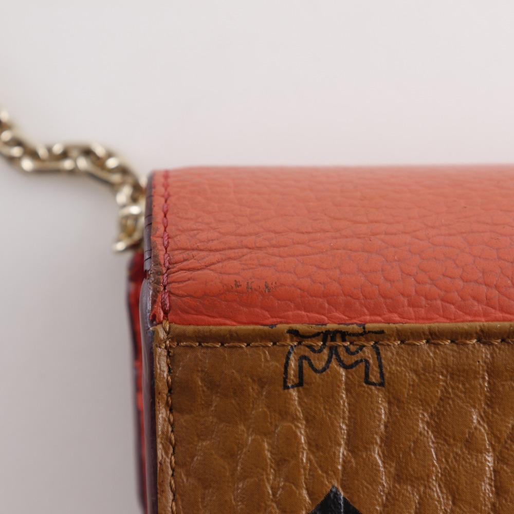 MCM Patricia Kette Brieftasche Colorblock Vicetos Braun / Rosa Leder/PVC Damen Gebraucht