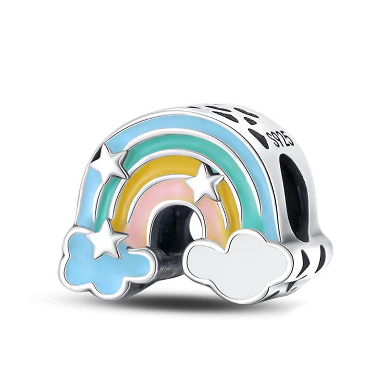 Sweet Romance 925 Silver Rainbow Unicorn Charms Beads Fit 3mm Bracelets DIY Jewelry Making Shining Dreamy