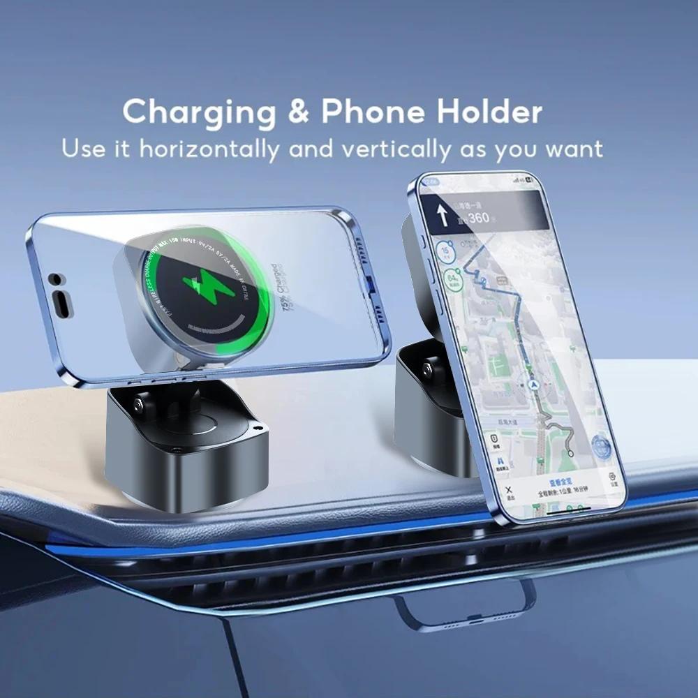 15W Car Wireless Charger Magsafe Magnetic Suction Cup Phone Holder Car Mount Dashboard Stand Fit for iPhone Samsung Hua Wei