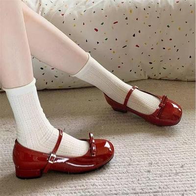 Spring Wine Red Women Mary Jane Shoes Shallow Ladies Casual Butterfly-knot Shoes Eelgant Dress Leather Shoes