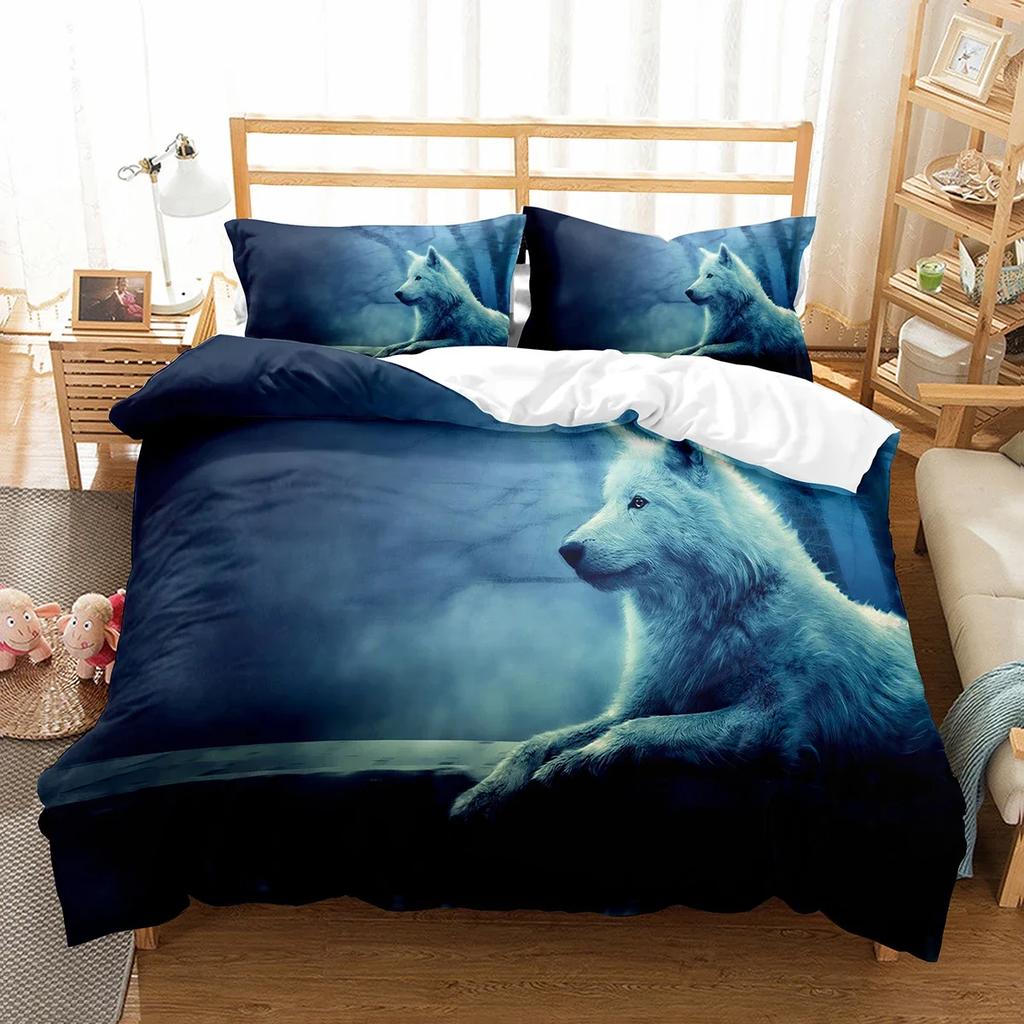 Boys Wolf Duvet Cover Set Queen Size Boho Wolf Wildlife Forest King Animal Bedding Set Polyester Quilt Cover With Pillowcase