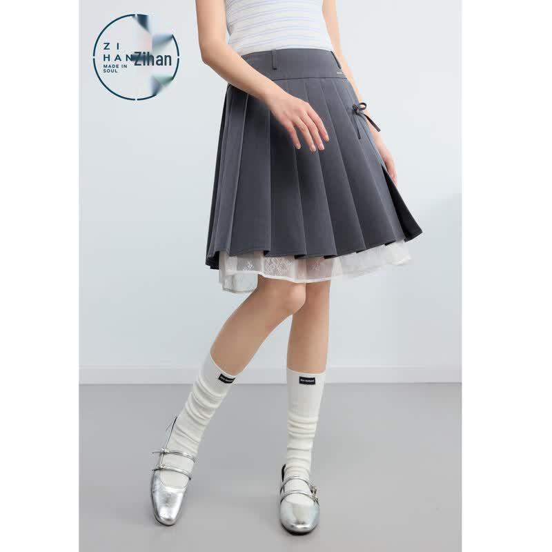 ZIHAN Pleated Mini Skirt with Lace Trim S