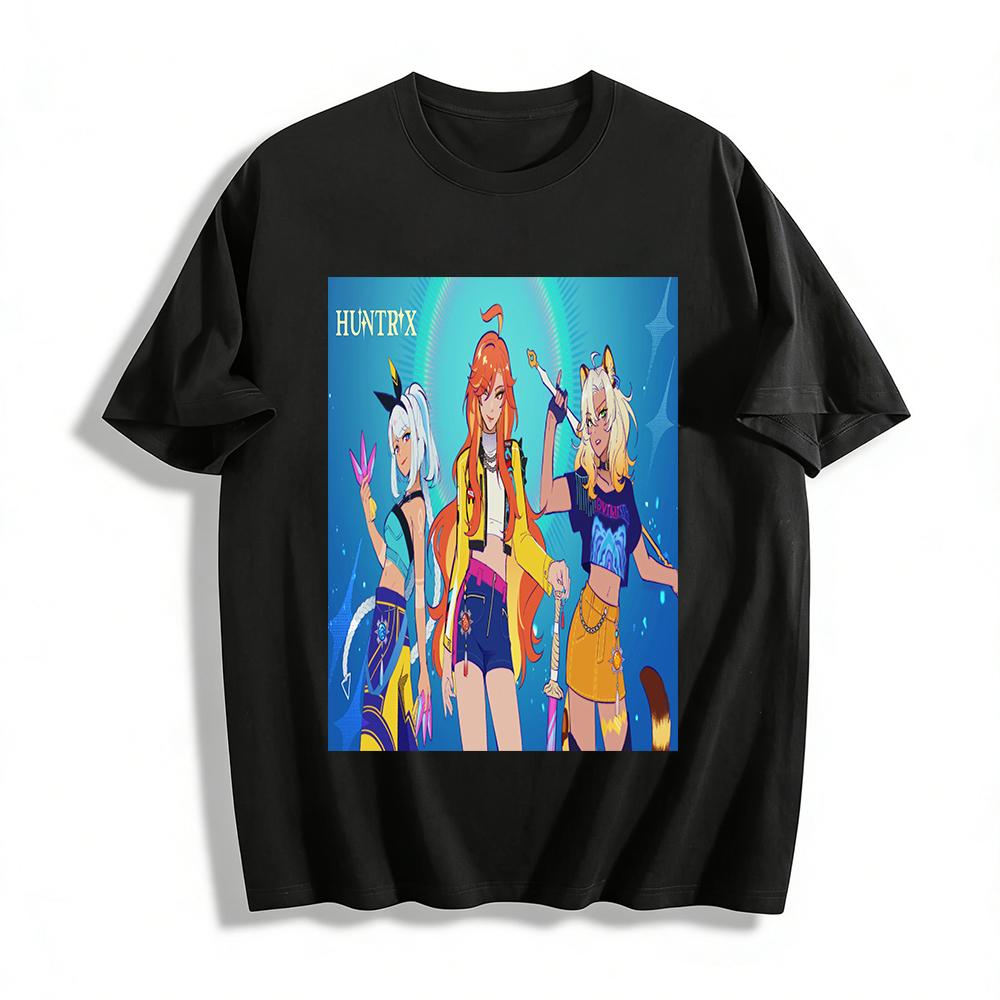 

Huntrix Anime Girl Print T-Shirt Trendy Game Character Graphic Tee Casual Short Sleeve Top for Women Pure cotton T-shirt XXS