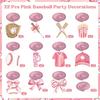 Funrous 22 Pcs Baseball Coquette Party Decoration Pink Bow and Baseball Hanging Swirl Spiral Ceiling Streamer Sport Theme Hanging Decor for Birthday