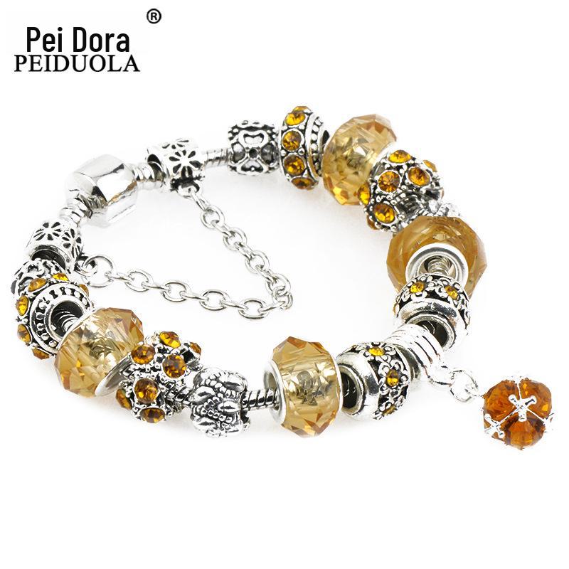 Brățară Trendy cu Mărgele de Cristal Pan cu Pandantiv Coroană de Flori