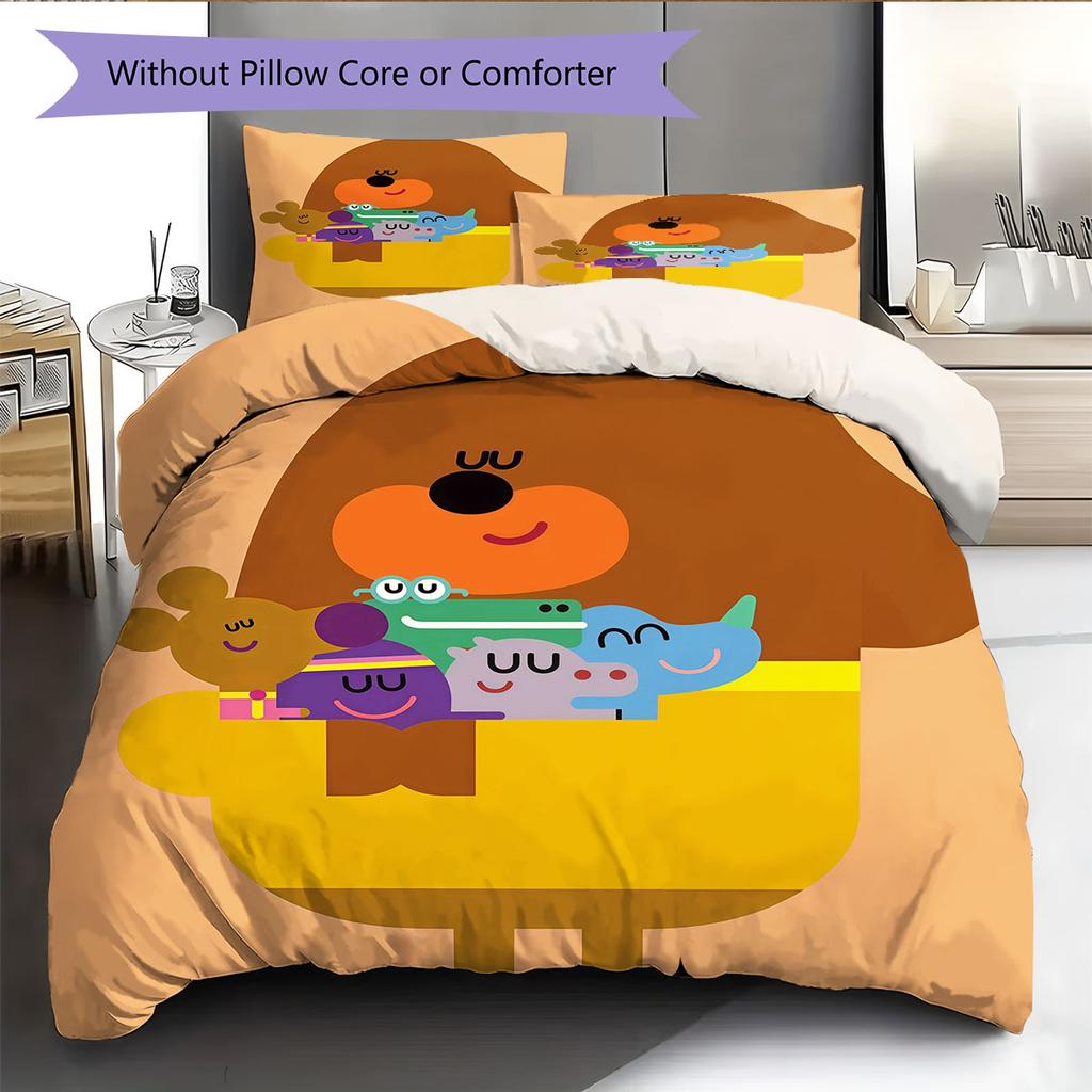 Duggee Pattern Bedding Home Decoration Birthday Gift ( 1 duvet cover + 2 pillowcase, without core),fan merchandise.