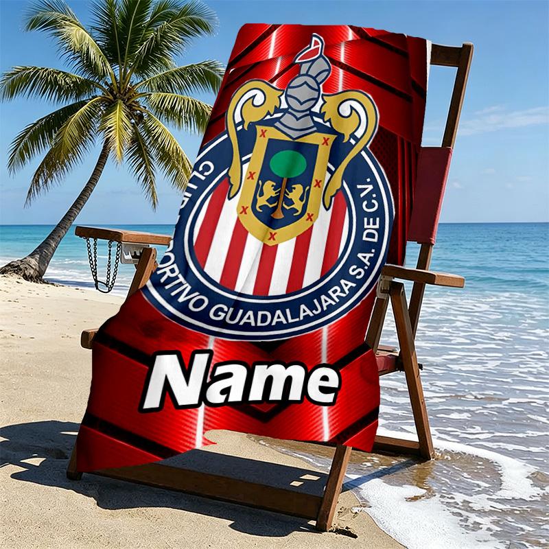 Custom Name Personalized Club Deportivo Guadalajara Print Beach Towel, for Trip Camping Beach Party Home Decor, Birthday Gift for Family & Friends
