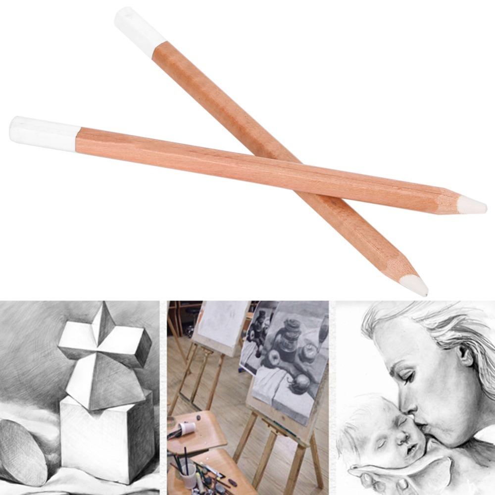 2PCS 6.9in White Charcoal Pencil Wood High Coverage Core Art Drawing Tool Easy Blending Smooth Marking Art Drawing Pencil