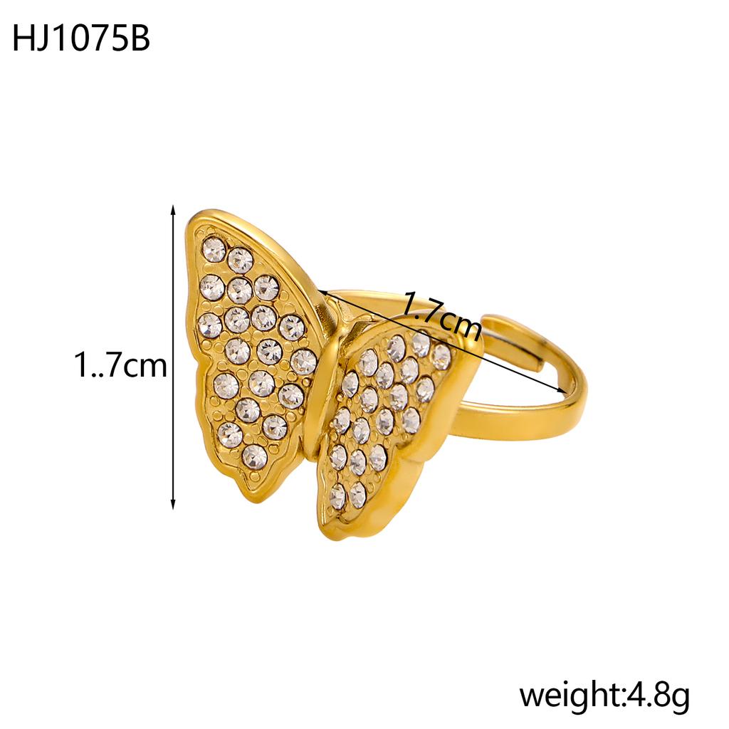 CARLIDANA New Gold-Plated Stainless Steel With Pearl Rings Jewelry Women Zircon Flower Butterfly Leaf Rings Adjustable Fashion