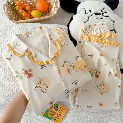 Spring and Autumn Lace Imitation Cotton Pajamas Cartoon Women's Fashion High-end Loungewear Two-piece Set