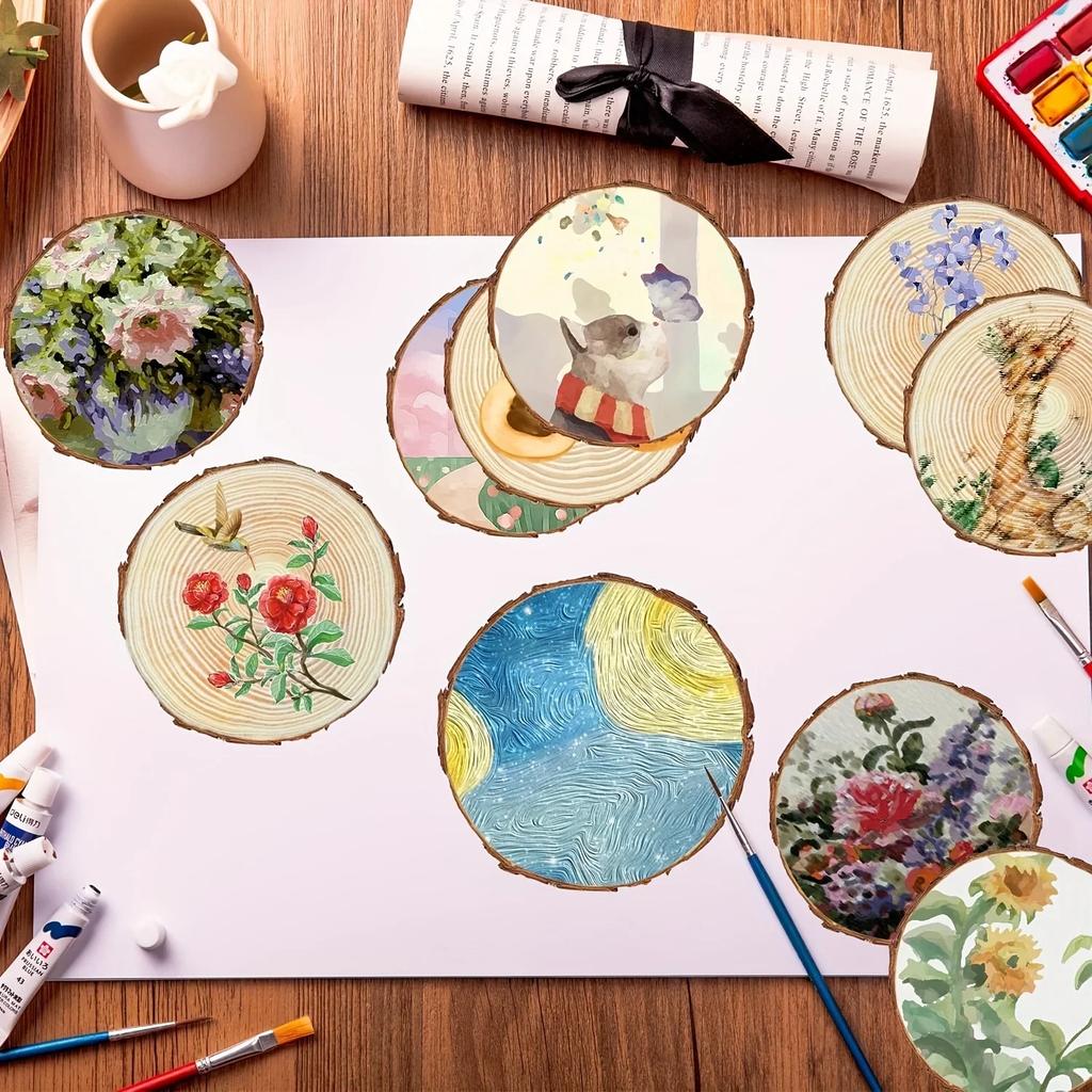 10 PCS Unfinished Pine Wood Slices for Centerpieces 5.1-5.5" Round Wooden Discs with Tree Bark Cookies Circles 0.39" Thickness