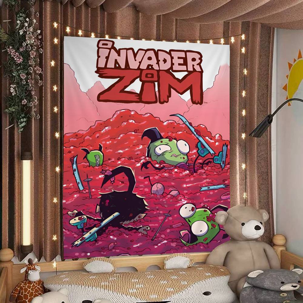 

IInvader ZZim Cartoon Printed Large Wall Tapestry Cheap Hippie Wall Hanging Bohemian Wall Tapestries Mandala Home Decor 74x94cm(29x37in)