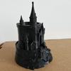 Dark Castle Pen Holder Large-Diameter Storage Desktop Organizer with 3D Micro-Landscape Design Distressed Black Gray Texture Durable Fantasy Decor